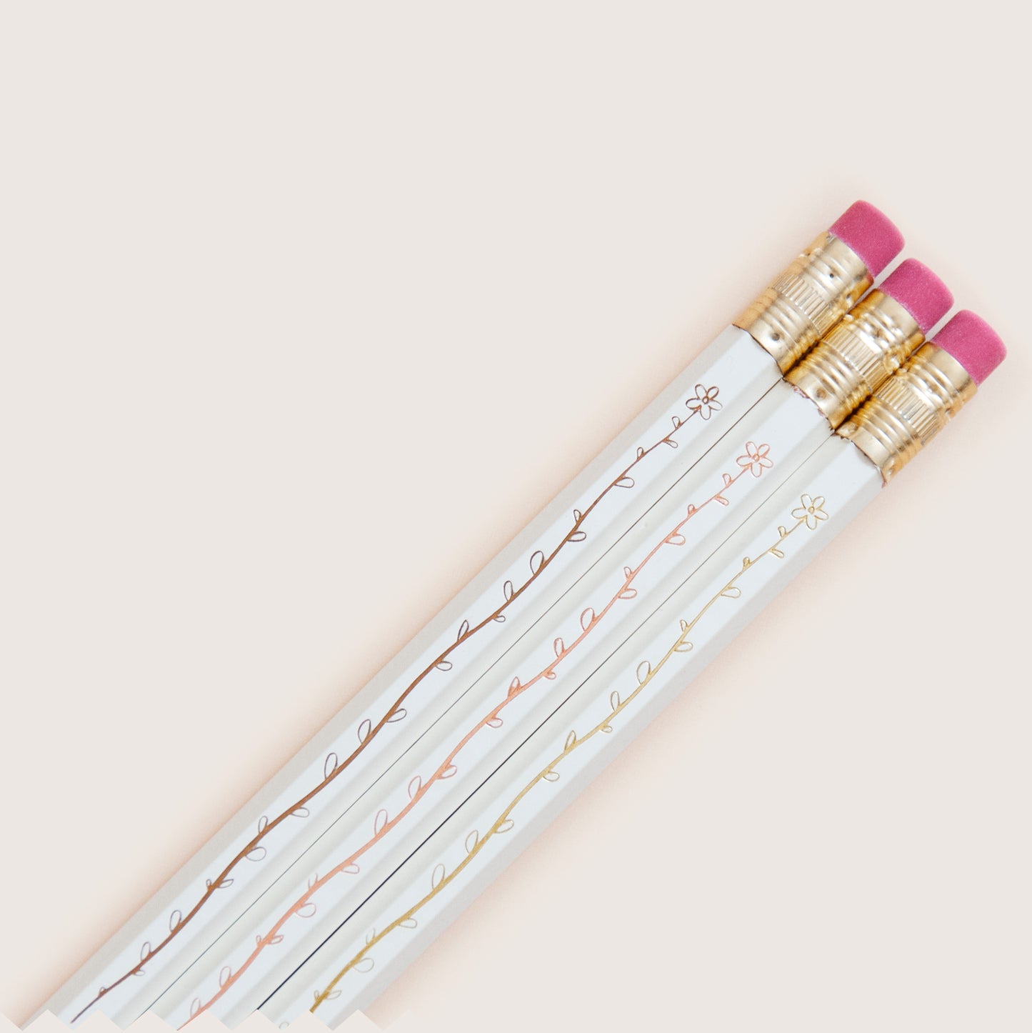 Blooming flowers hot metallic foil-stamped pencil set, neutral shades
