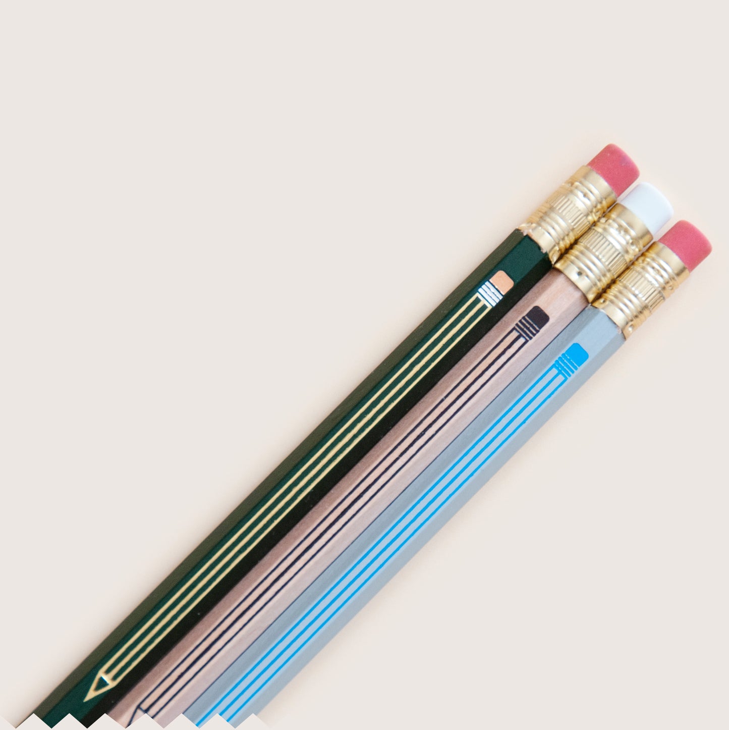 A pencil design hot-foil stamped onto a pencil set