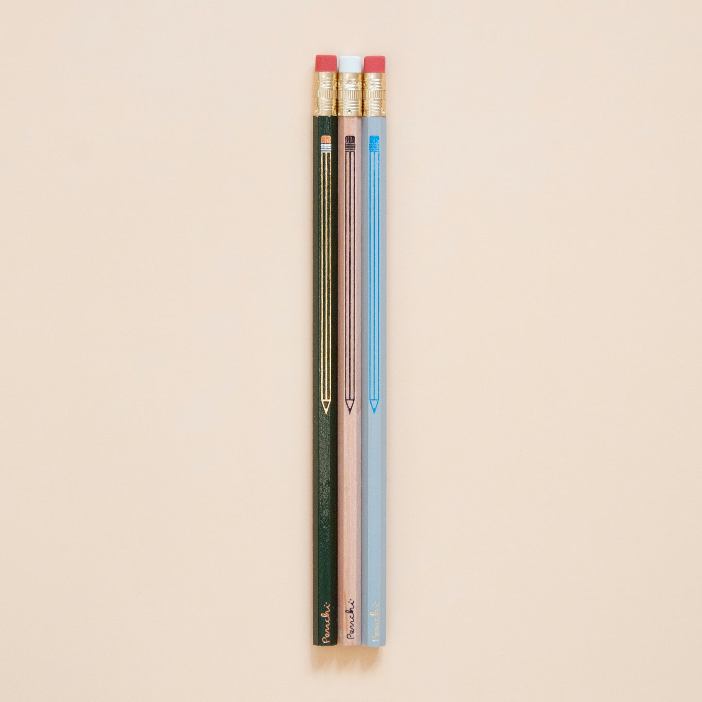Full-scale photo of pencil-on-a-pencil metallic hot-stamped pencil set