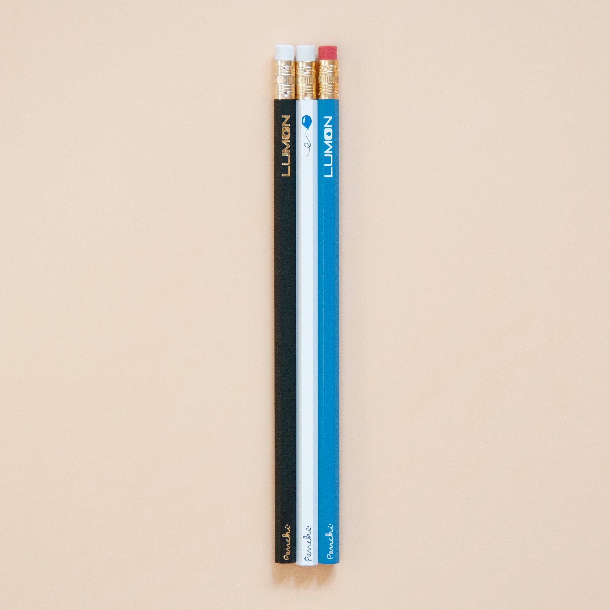 Severance TV show inspired pencils, hot-stamped with Lumon logo and blue balloon, hand made in Toronto