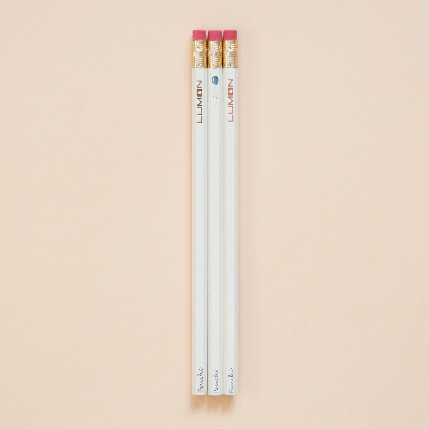 Severance TV show inspired wooden pencil set, hot foil-stamped with Lumon logo and blue balloon