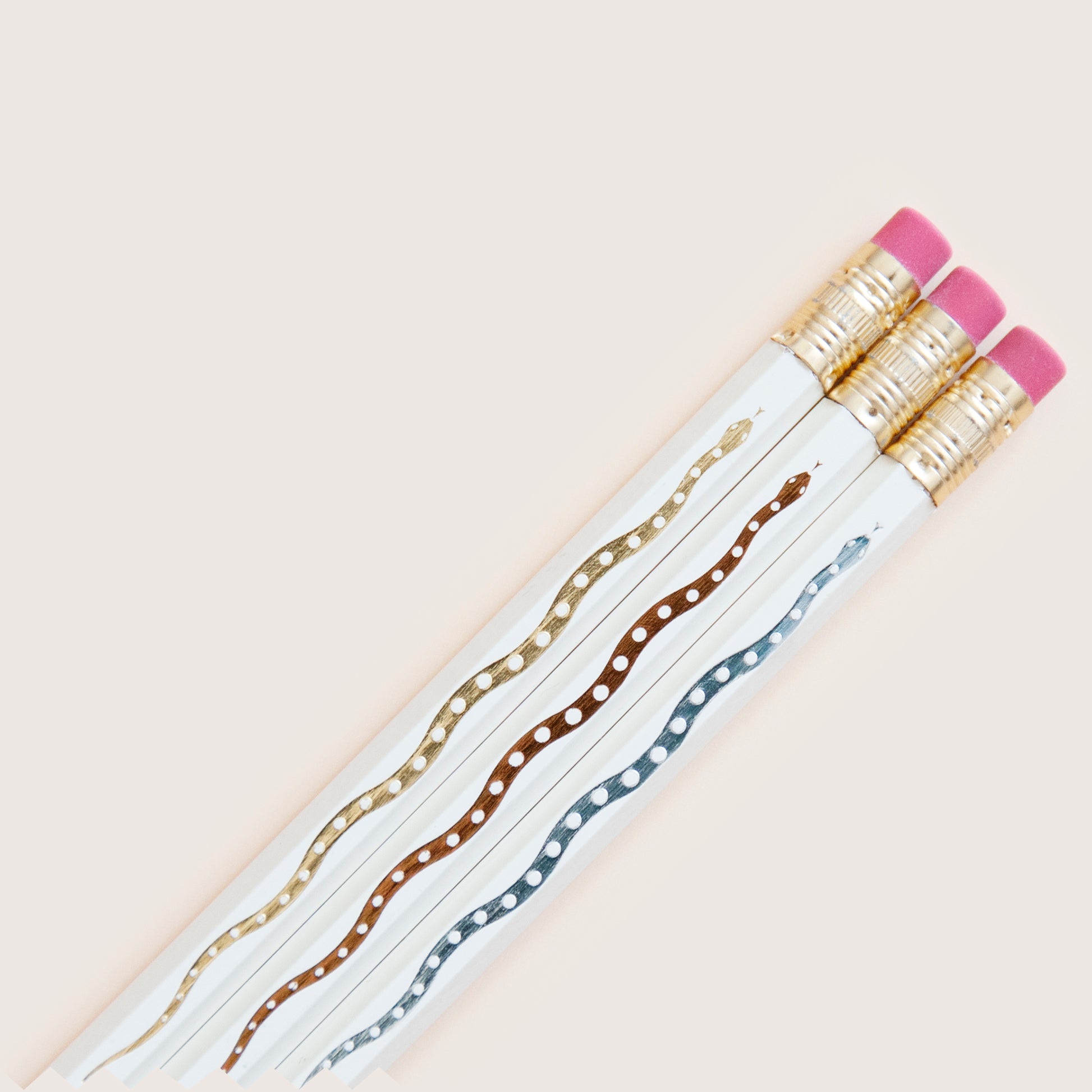 Metallic pencil set with foil stamped snake design