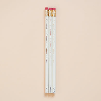 Set of 3 pencils with hot-stamped flower design, neutral shades, handmade in Toronto