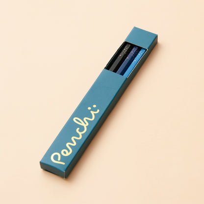 Stars design hot foil-stamped pencil set shown in its packaging box