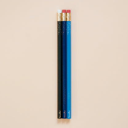 Black and blue starry-tipped wooden pencils, hand-stamped in Toronto