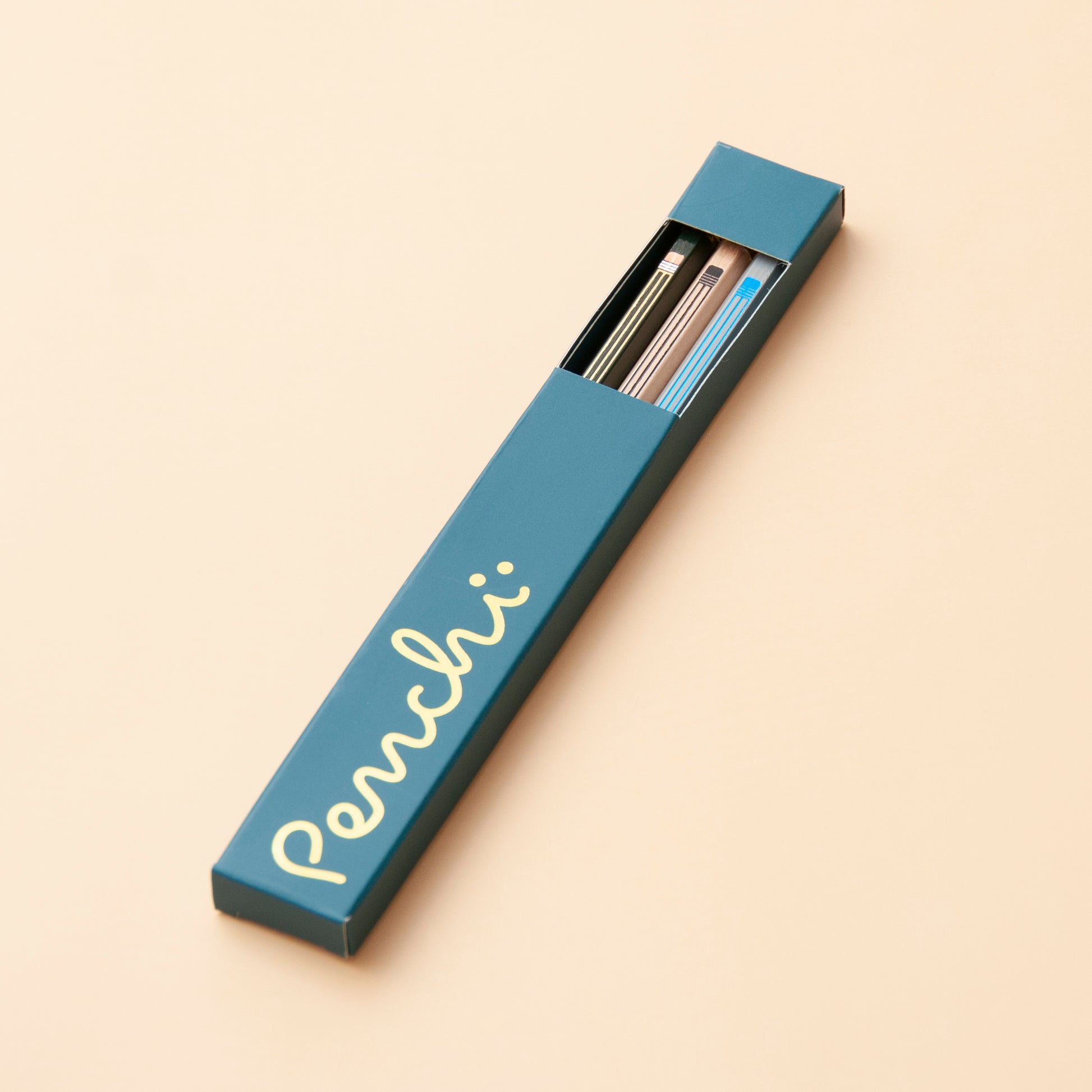 Pencil design hot-stamped foiled pencils packaged in box with window