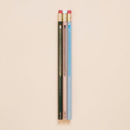 Full-scale photo of pencil-on-a-pencil metallic hot-stamped pencil set