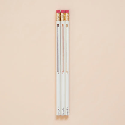 Full-scale photo of pencil-on-a-pencil metallic hot-stamped pencil set, neutral shades