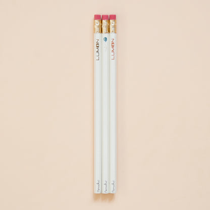 Severance TV show inspired wooden pencil set, hot foil-stamped with Lumon logo and blue balloon